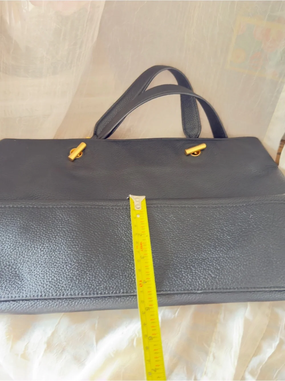 Tory Burch Black Pebbled Leather Tote with Gold Logo
